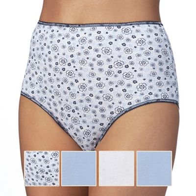 Pack of five white and blue plain and printed full briefs